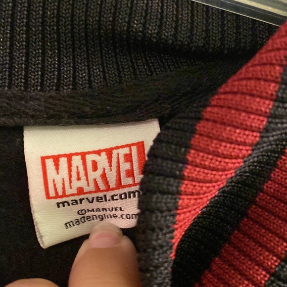 Marvel Mens Deadpool Red and Black Button Down Jacket Sweatshirt L - Picture 6 of 8